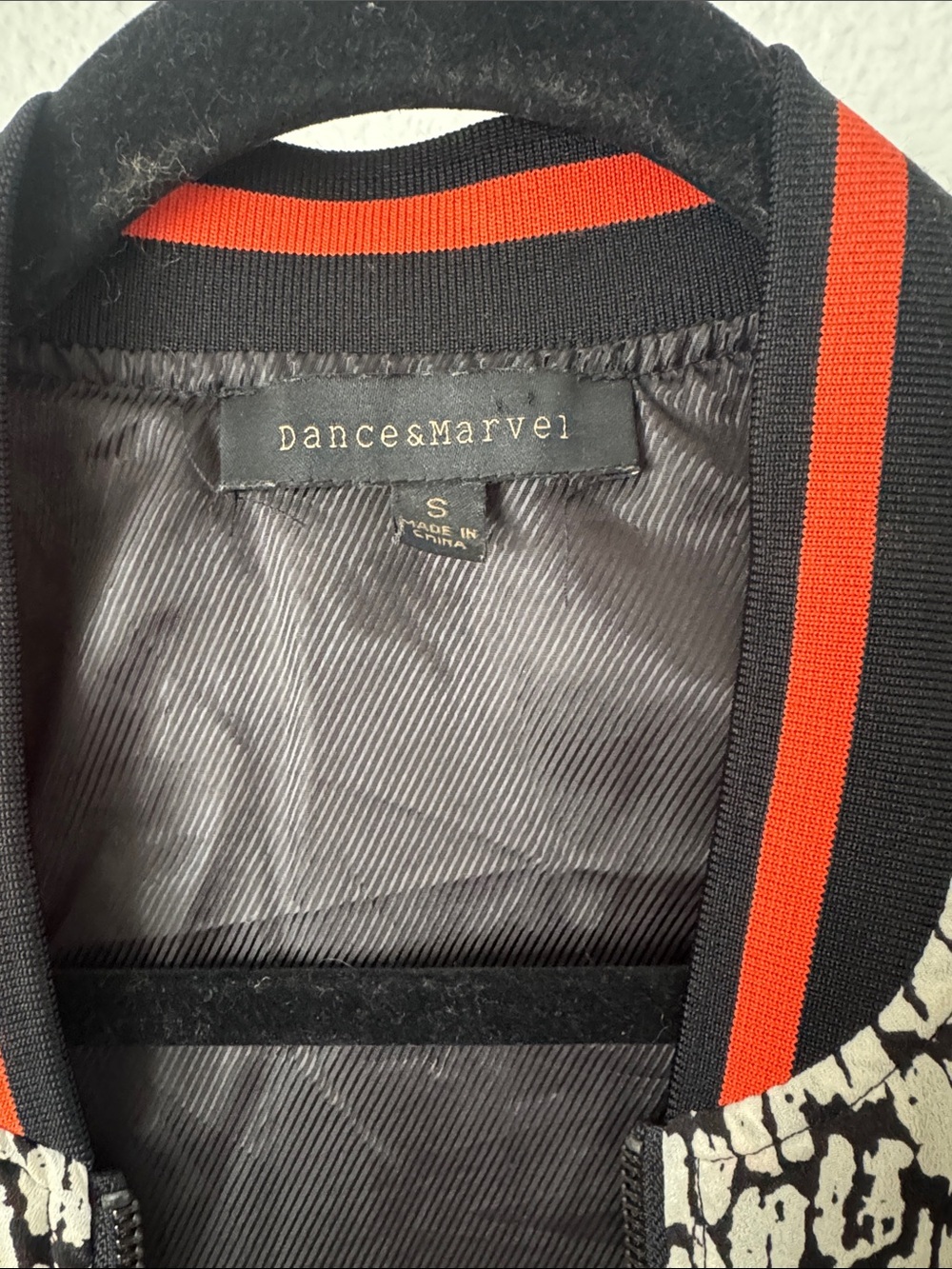 Dance & Marvel Ivory and Black Patterned Bomber with Orange Trim - Picture 2 of 6